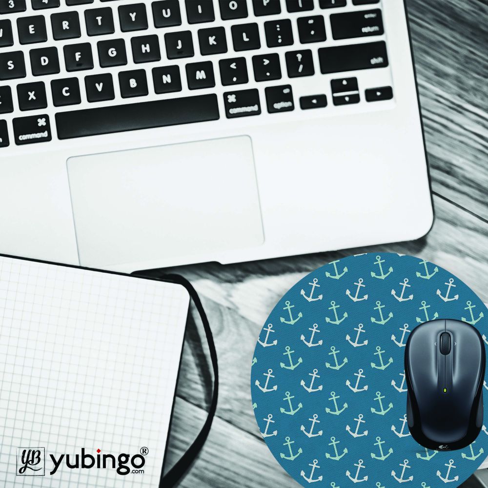 Nautical Pattern Mouse Pad (Round)-Image4