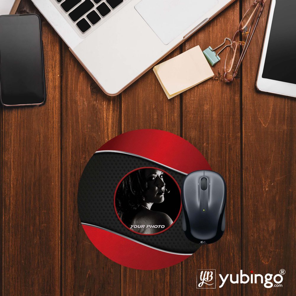 Photo on Wavy Background Mouse Pad (Round)-Image2