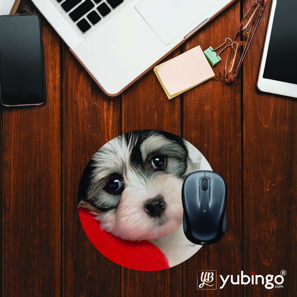 Puppy With Pillow Mouse Pad (Round)