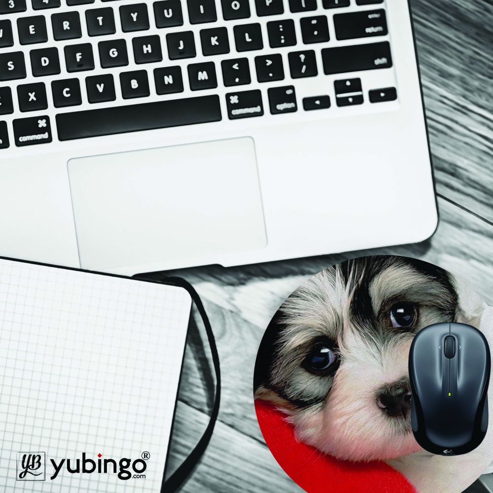 Puppy With Pillow Mouse Pad (Round)-Image4