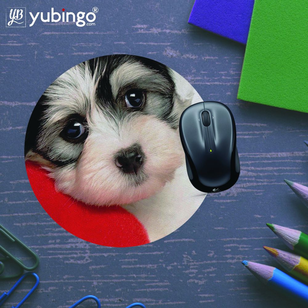 Puppy With Pillow Mouse Pad (Round)-Image5