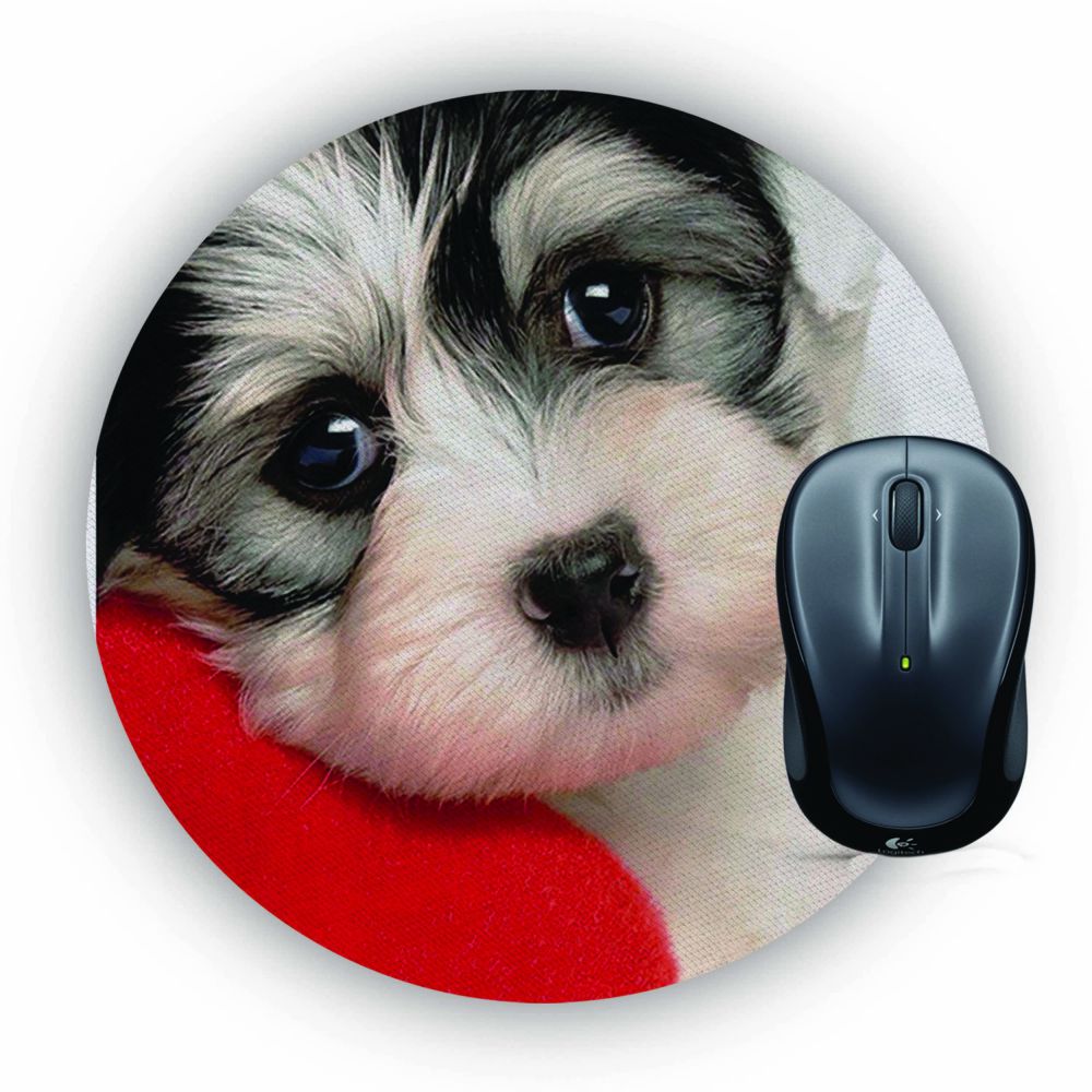 Puppy With Pillow Mouse Pad (Round)