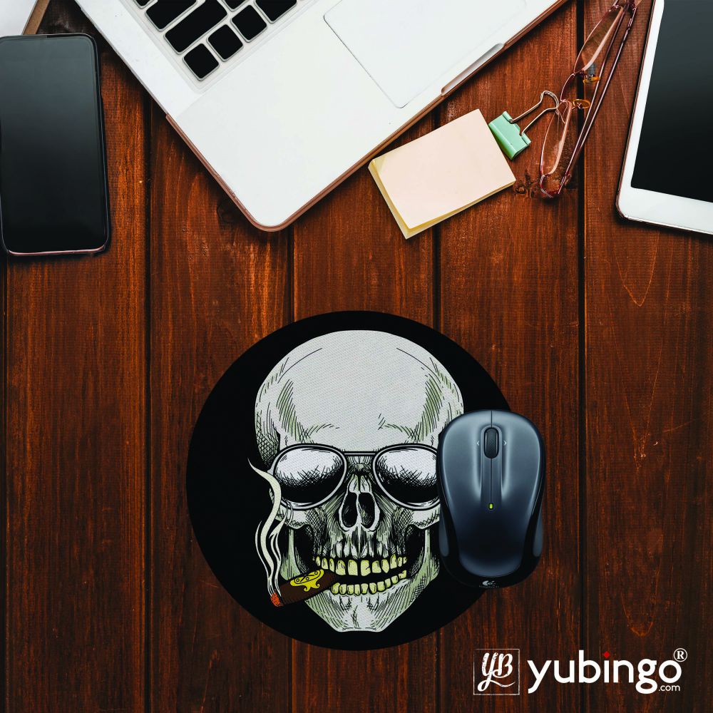 Smoking Skull Mouse Pad (Round)-Image2