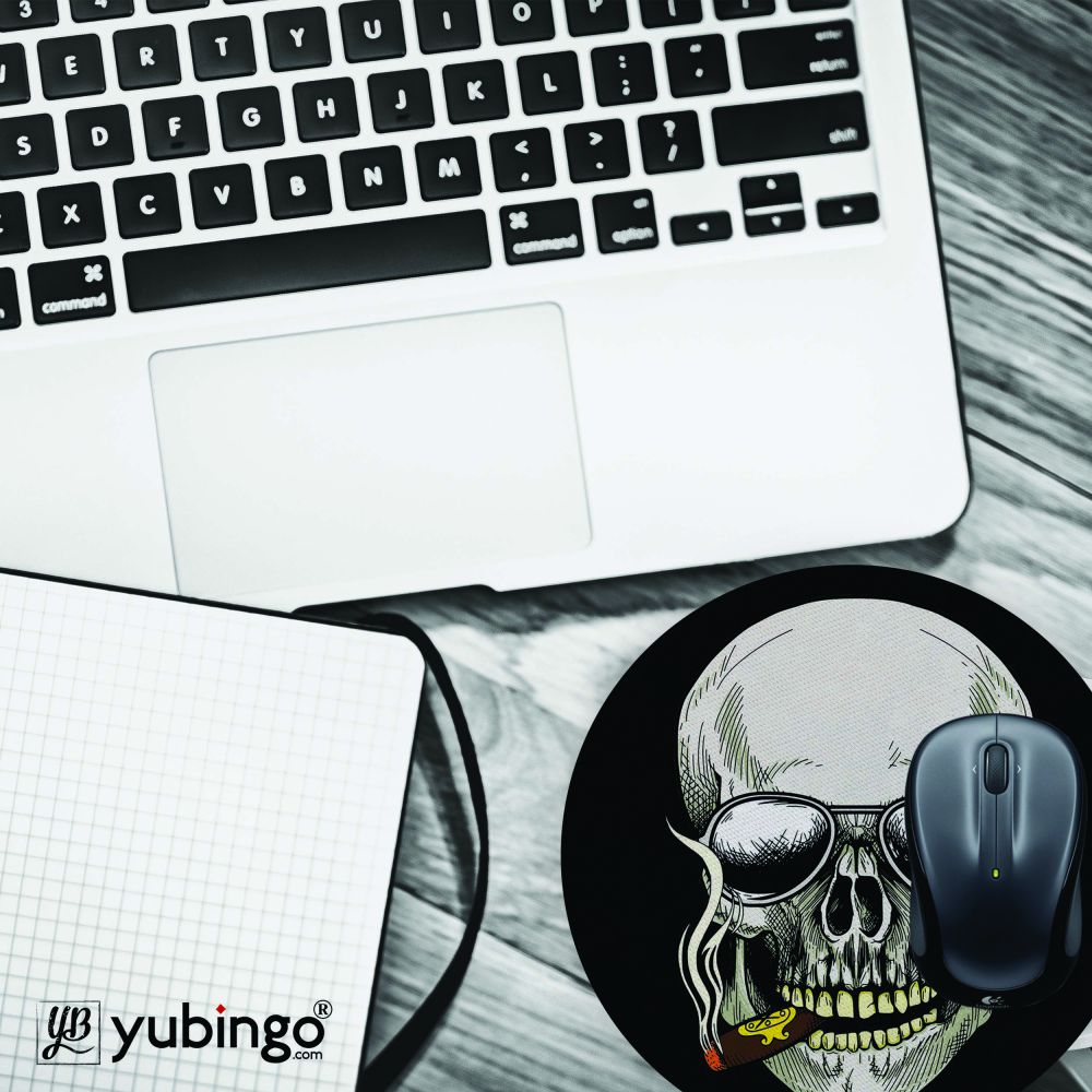 Smoking Skull Mouse Pad (Round)-Image4