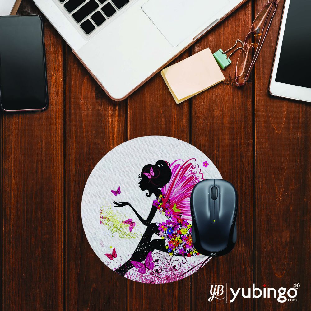 The Pixie With Her Butterflies Mouse Pad (Round)