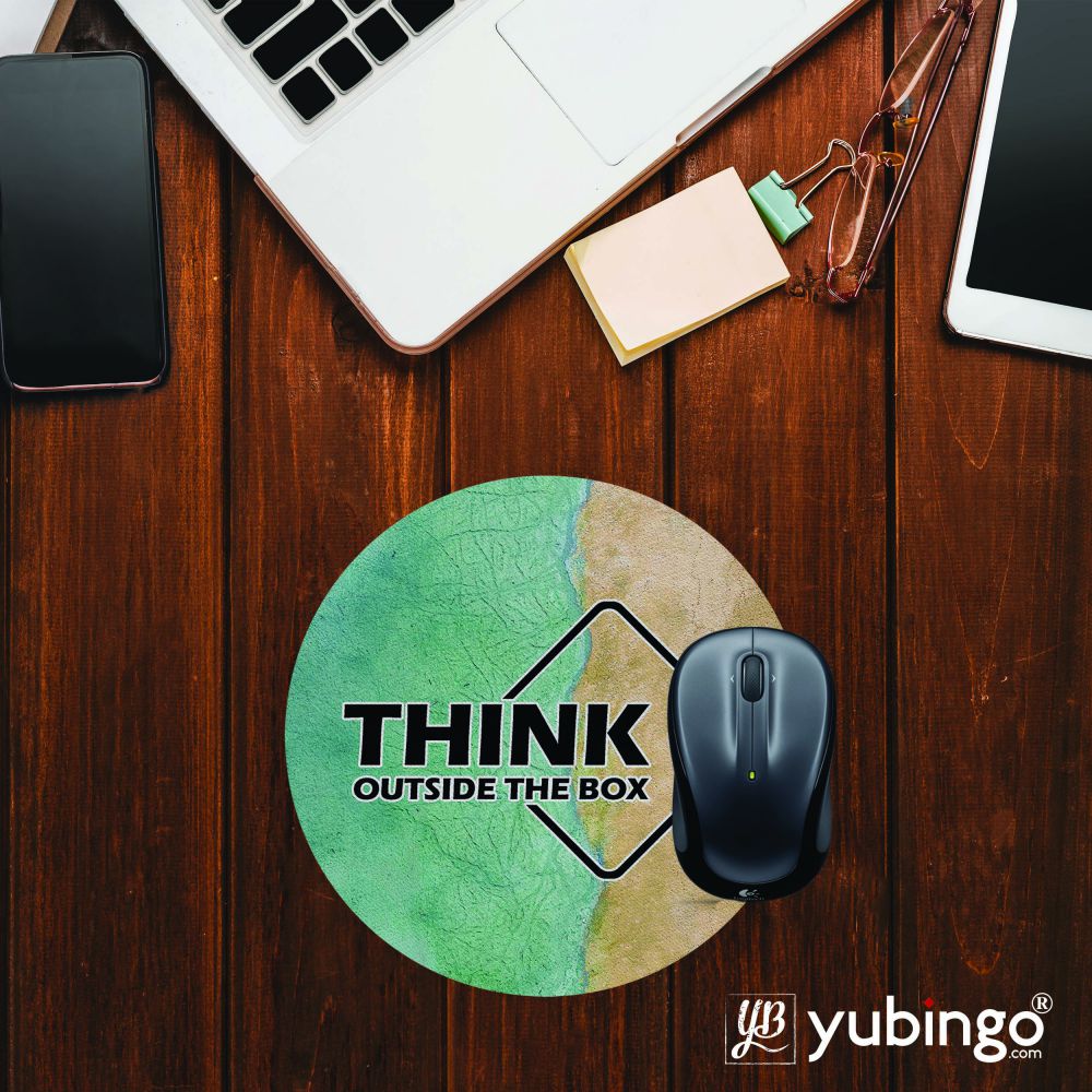 Think Outside The Box Mouse Pad (Round)-Image2