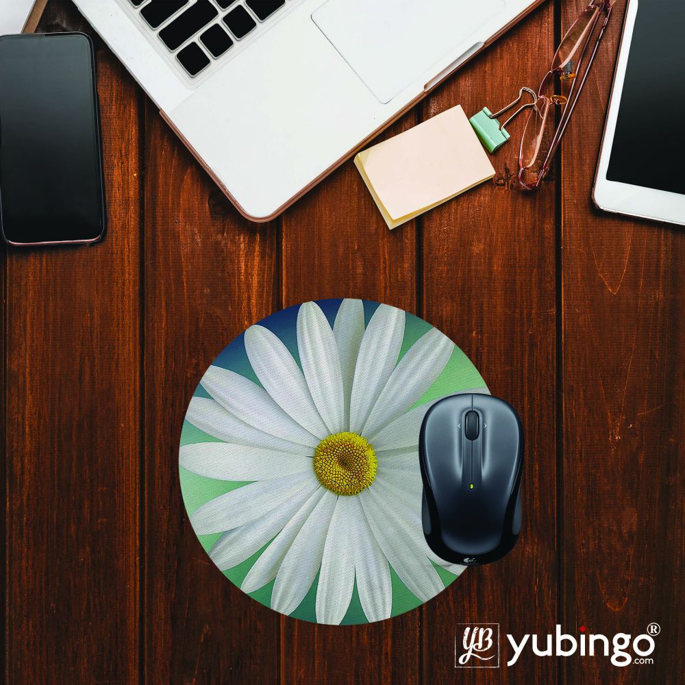 White Flower Mouse Pad (Round)-Image2
