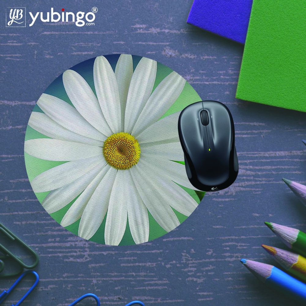 White Flower Mouse Pad (Round)-Image5