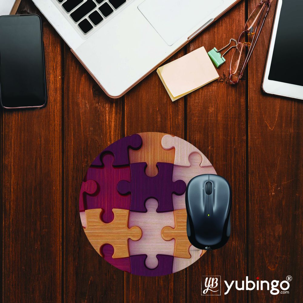 Wooden Jigsaw Mouse Pad (Round)-Image2
