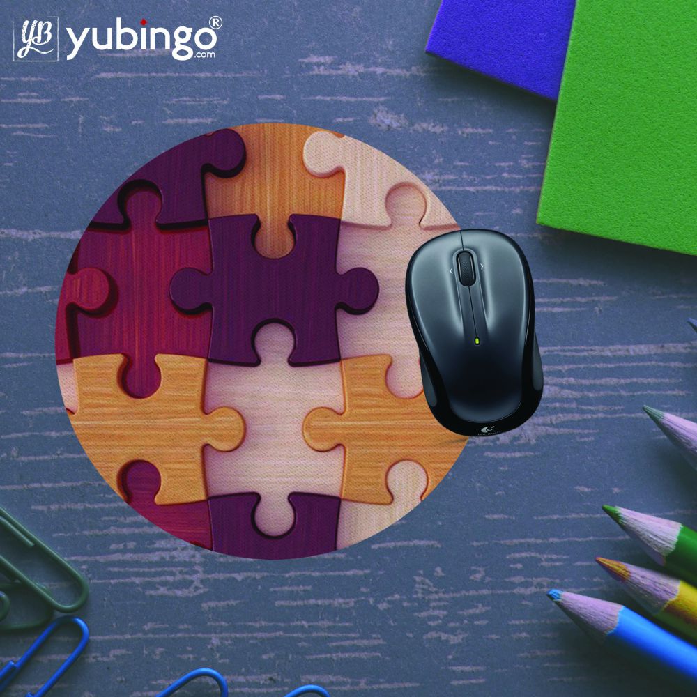 Wooden Jigsaw Mouse Pad (Round)-Image5