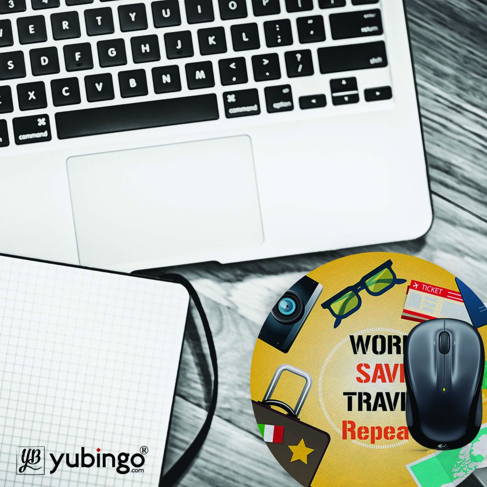 Work. Save. Travel. Repeat Mouse Pad (Round)-Image4