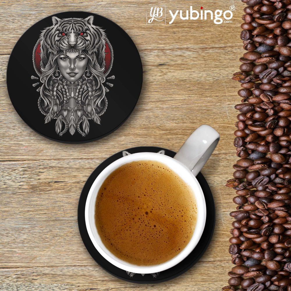 Charming Lady with Tiger Coasters