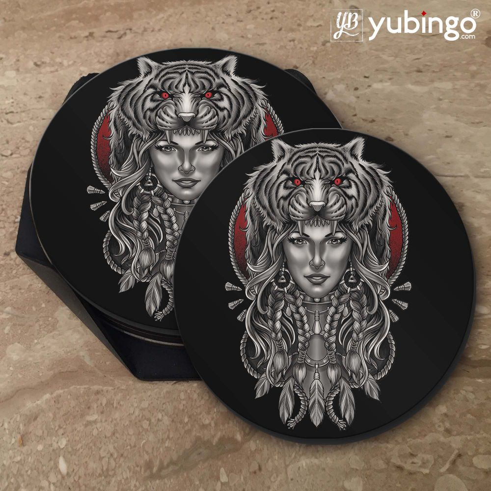 Charming Lady with Tiger Coasters-Image5