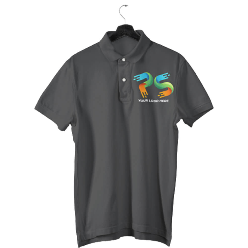 Charcoal Gray Customised Men's Polo Neck  T-Shirt - Front Print