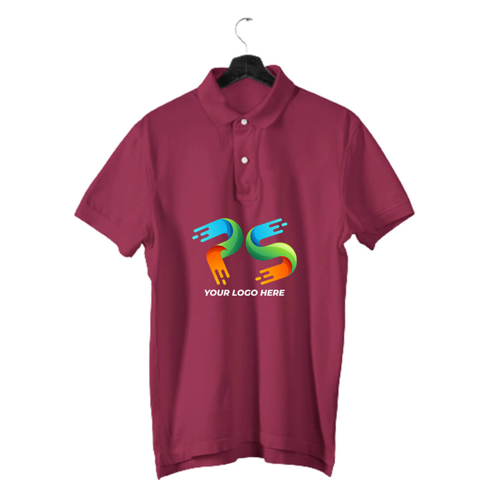 Maroon  Customised Men's Polo Neck  T-Shirt - Front  Print