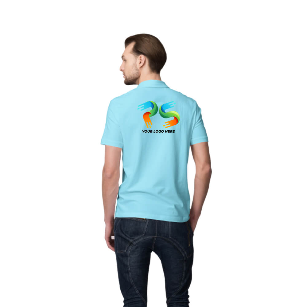 Sky Blue Customised Men's Polo Neck  T-Shirt - Back Print