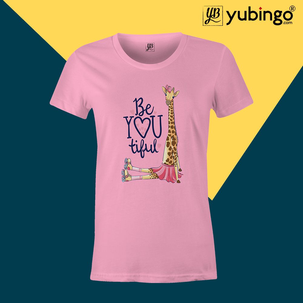 Cute Giraffe Women T-Shirt-Pink