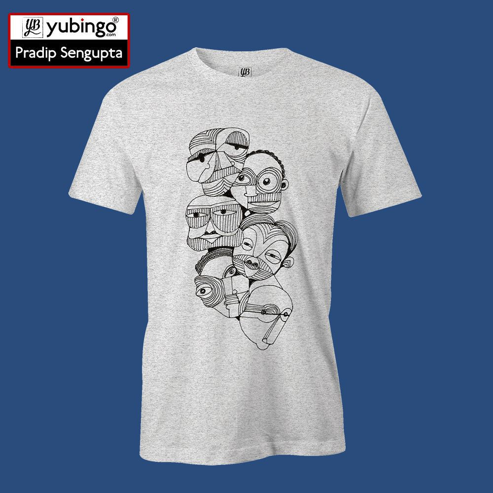 Face on face Men T-Shirt-White Melange