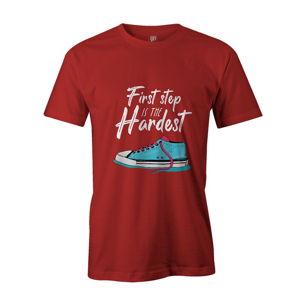 First Step is Hardest Men T-Shirt-Red