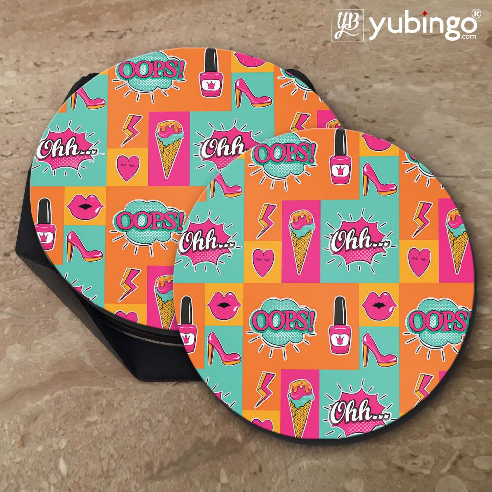 Girlie Lipstick Shoes Pattern Coasters-Image5