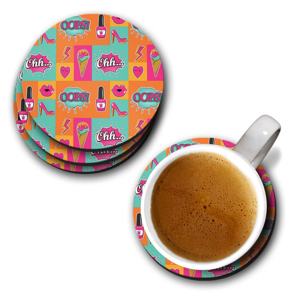 Girlie Lipstick Shoes Pattern Coasters