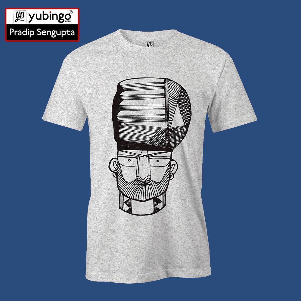 Intense look Men T-Shirt-White Melange