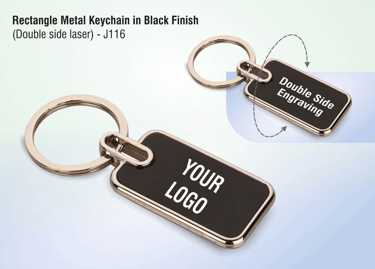 Rectangle Metal Keychain with Black Finish and Double-Sided Laser Engraving