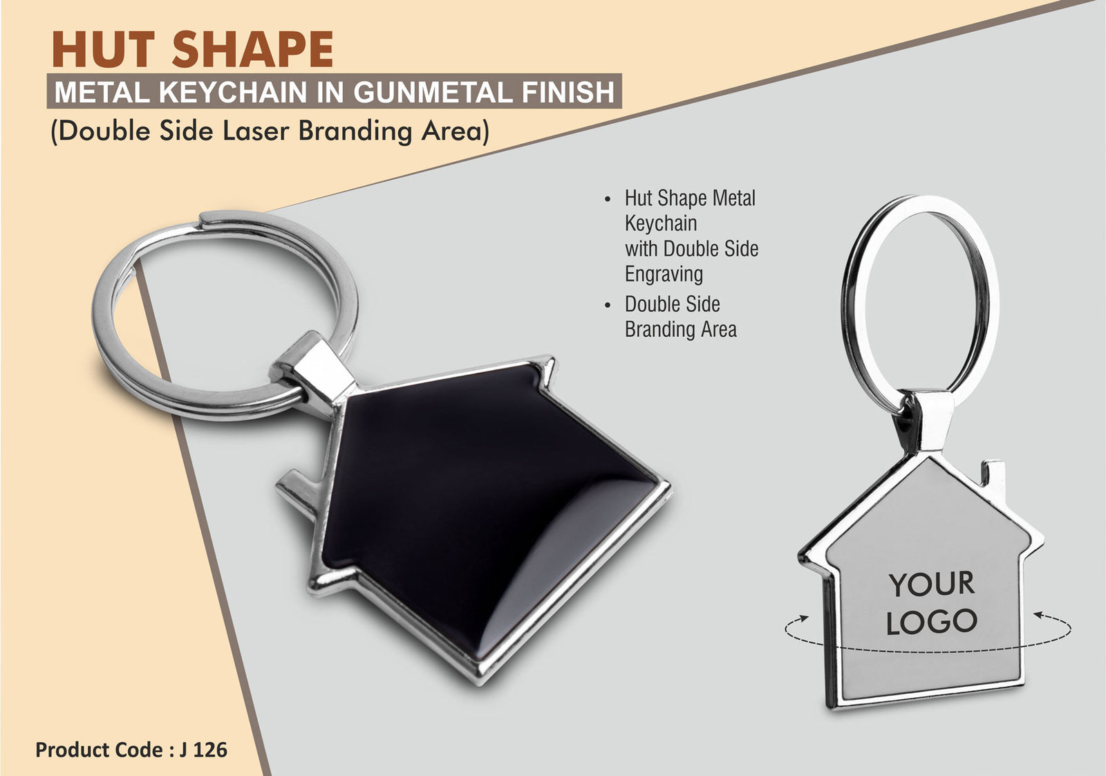 Hut Shape Metal Keychain in Black Finish with Double-Sided Laser Engraving