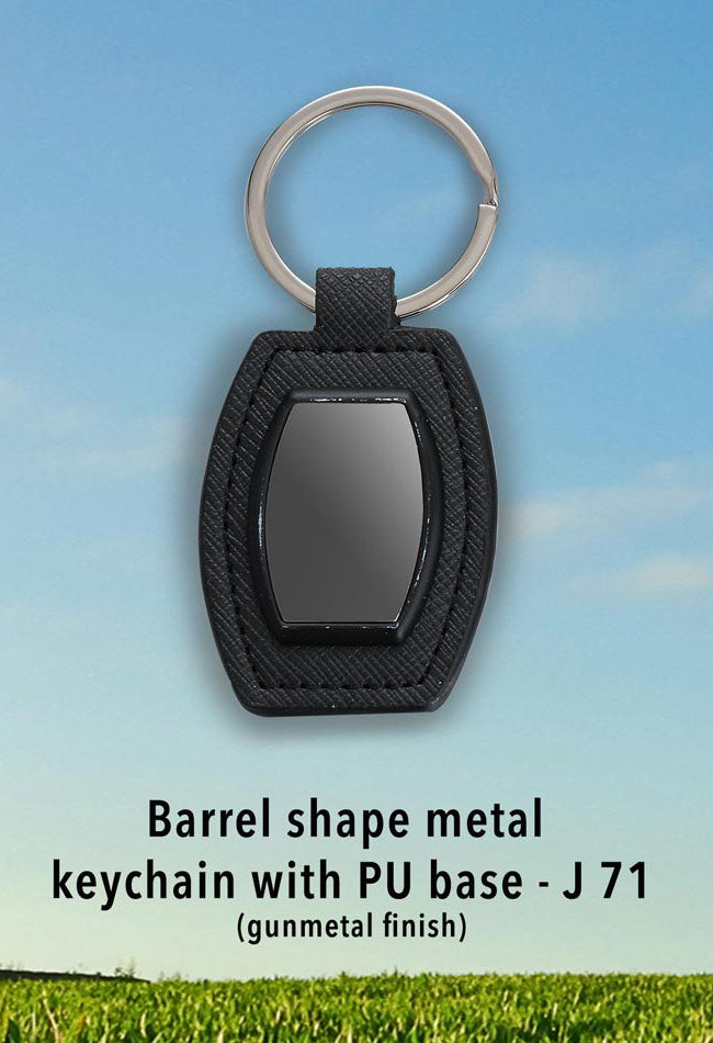 Barrel Shape Metal Keychain with PU Base Gunmetal Finish