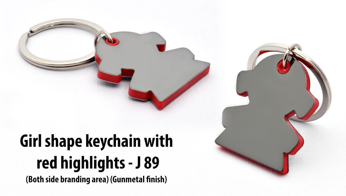 Beautiful Girl Shape Keychain with Red Highlights and Gunmetal Finish