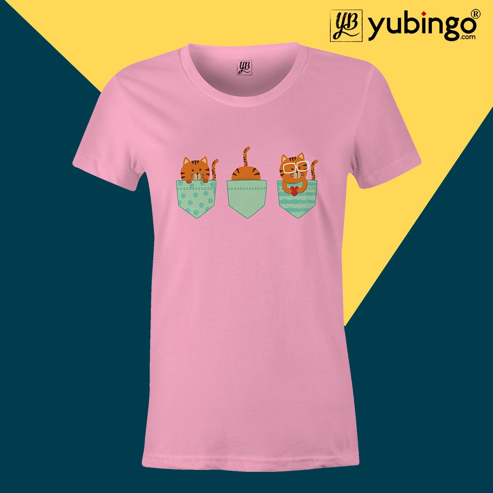 Kitty in Pocket Women T-Shirt-Pink