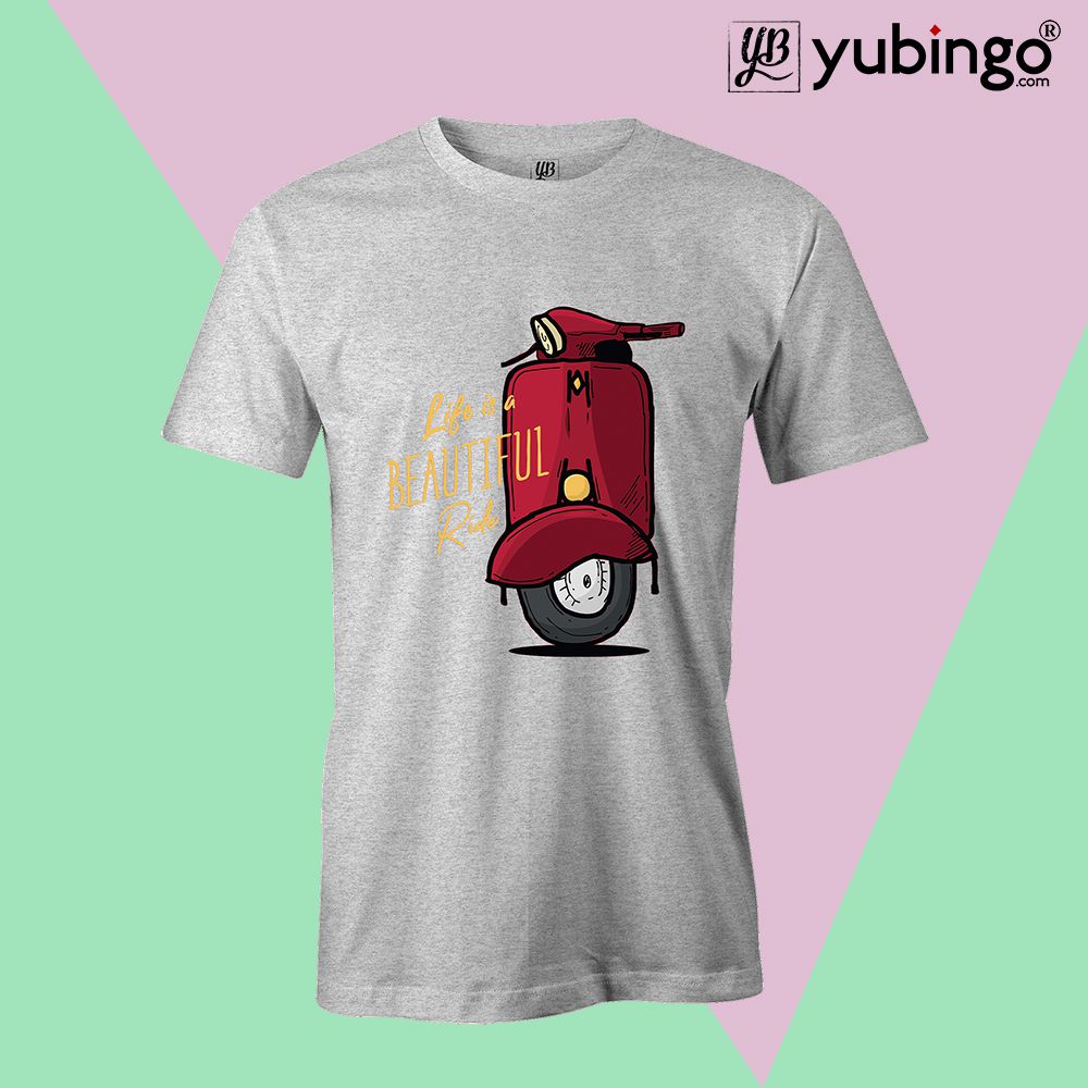 Life is Beautiful Ride Men T-Shirt-White Melange