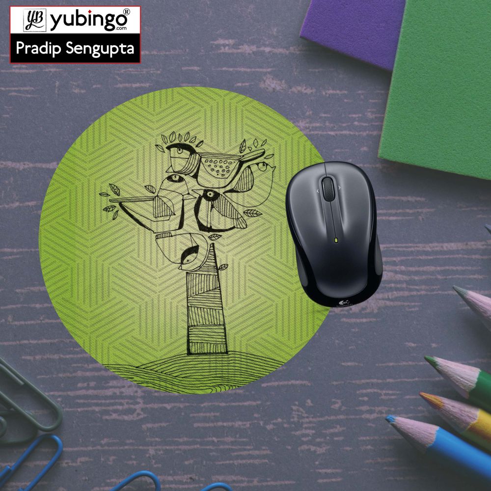 Tree birds Mouse Pad (Round)-Image5