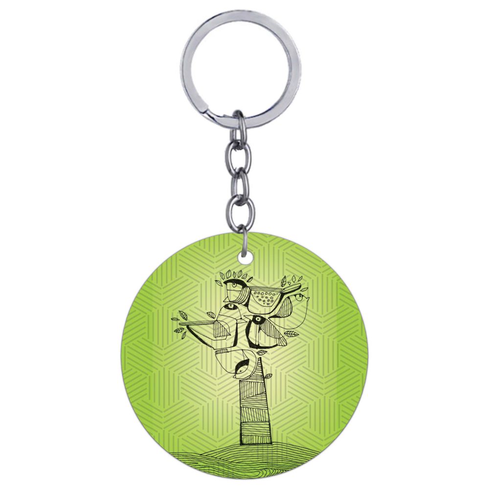 Tree birds Round Keychain
