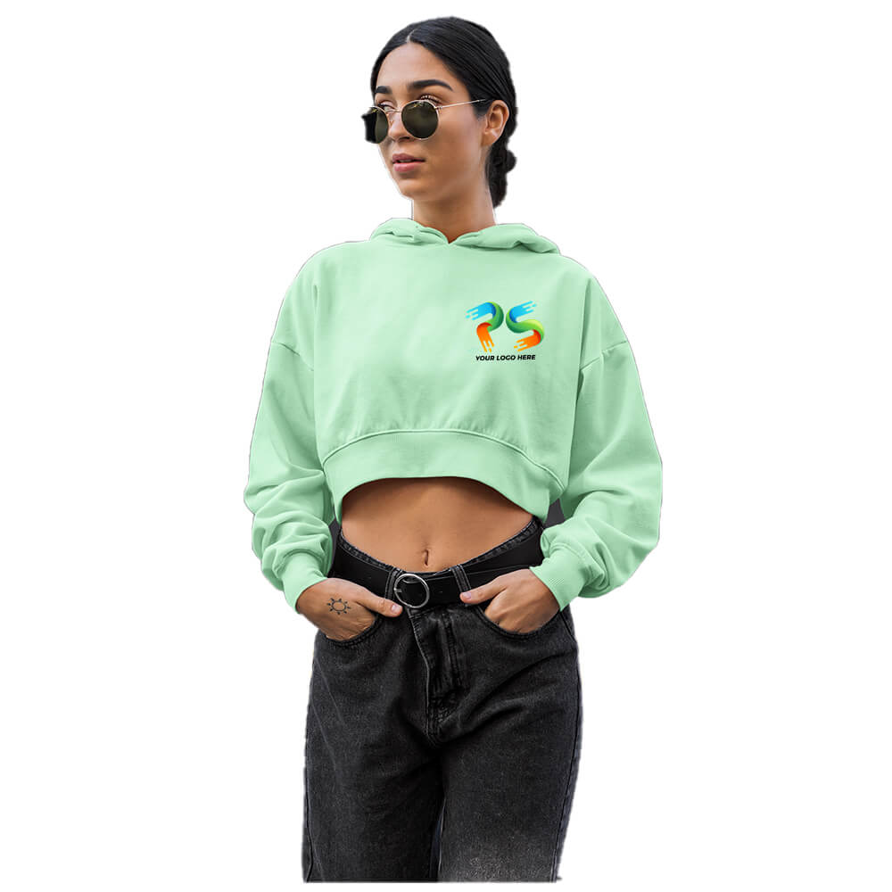 Mint Green Customised Women's Crop  Hoodie - Front Print