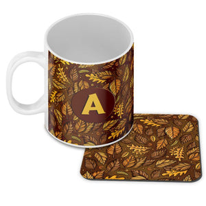 Autumn Leaves Customised Alphabet Coffee Mug With Coaster