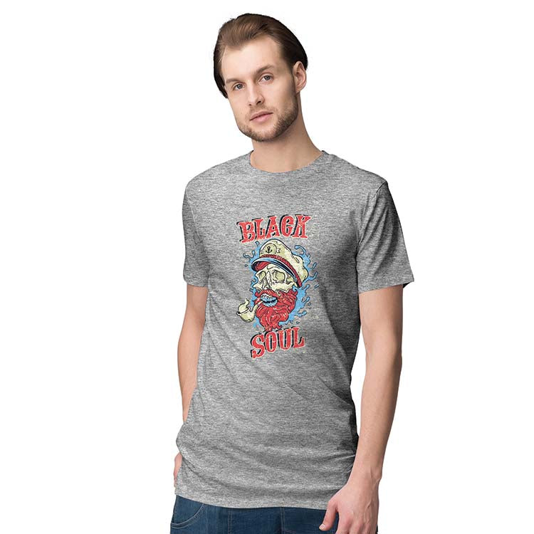 Black Soul Men T-Shirt-Grey Melange