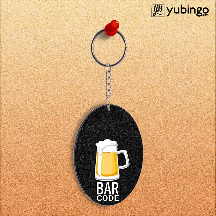 Bar Code Oval Key Chain