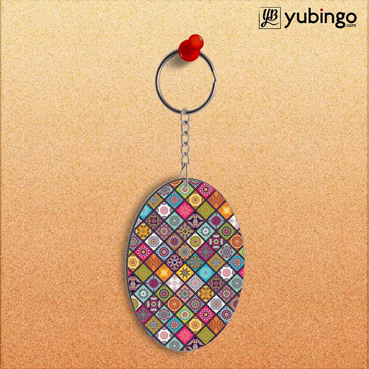 Beautiful Mandala Pattern Oval Key Chain-Image2