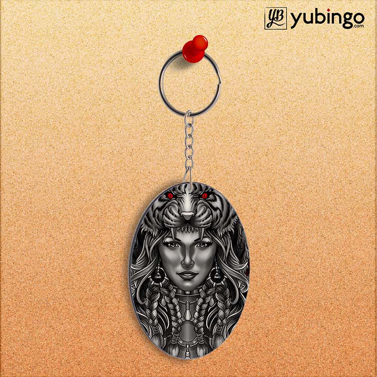 Charming Lady with Tiger Oval Key Chain-Image2