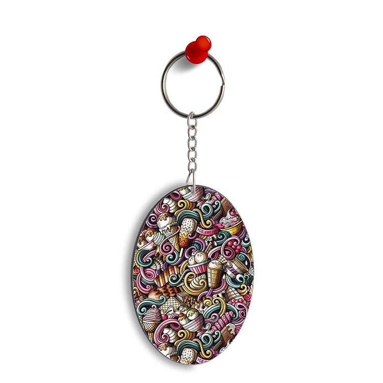 Ice Cream Explosion Oval Key Chain