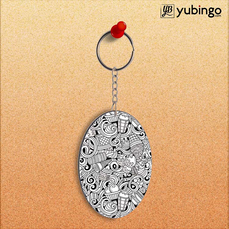Ice Cream Sketch Oval Key Chain-Image2
