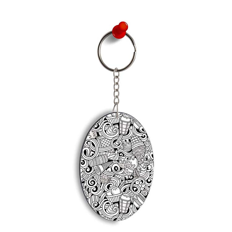 Ice Cream Sketch Oval Key Chain