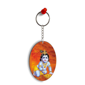 Krishna With Ladoos Oval Key Chain