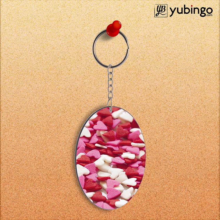Love Pattern Oval Key Chain