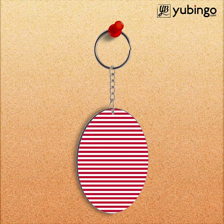 Red Stripes Oval Key Chain