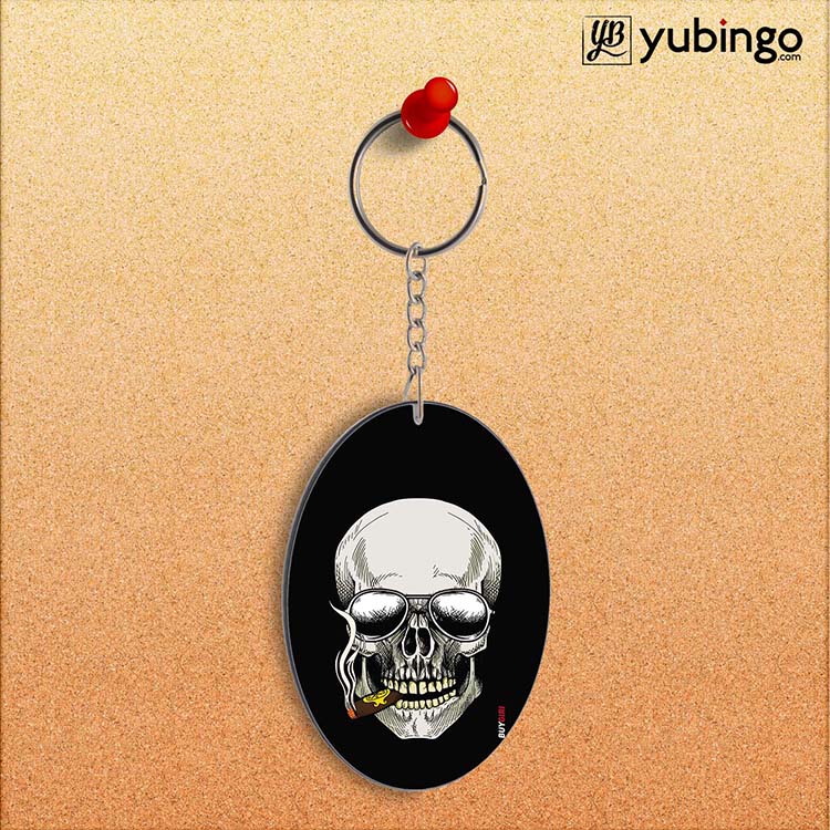 Smoking Skull Oval Key Chain-Image2