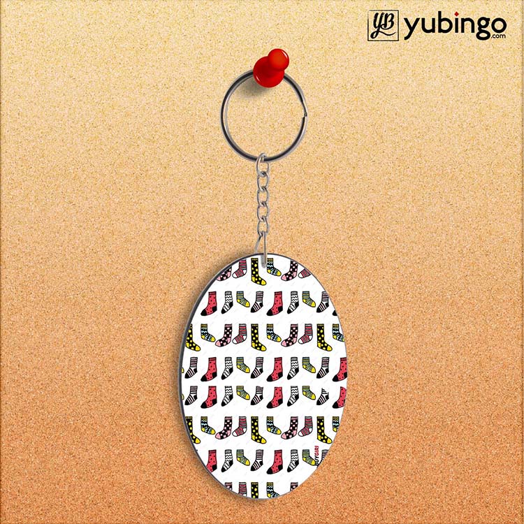 Socks Pattern Oval Key Chain