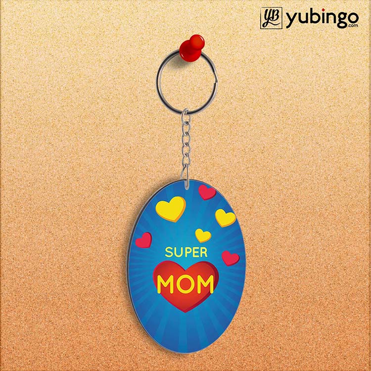 Super Mom with Big Heart Oval Key Chain
