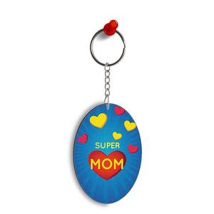 Super Mom with Big Heart Oval Key Chain